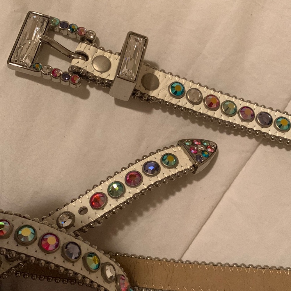 B.B Simon belt white belt with multi colored stones
